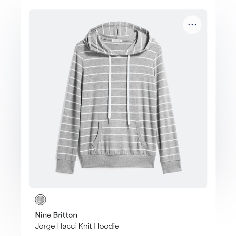 Nine Britton Gray and White Striped Hooded Knit Top. Size XL